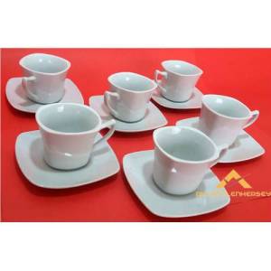 DÜZ BEYAZ PORSELEN BÜYÜK BOY KARE FİNCAN TAKIMI