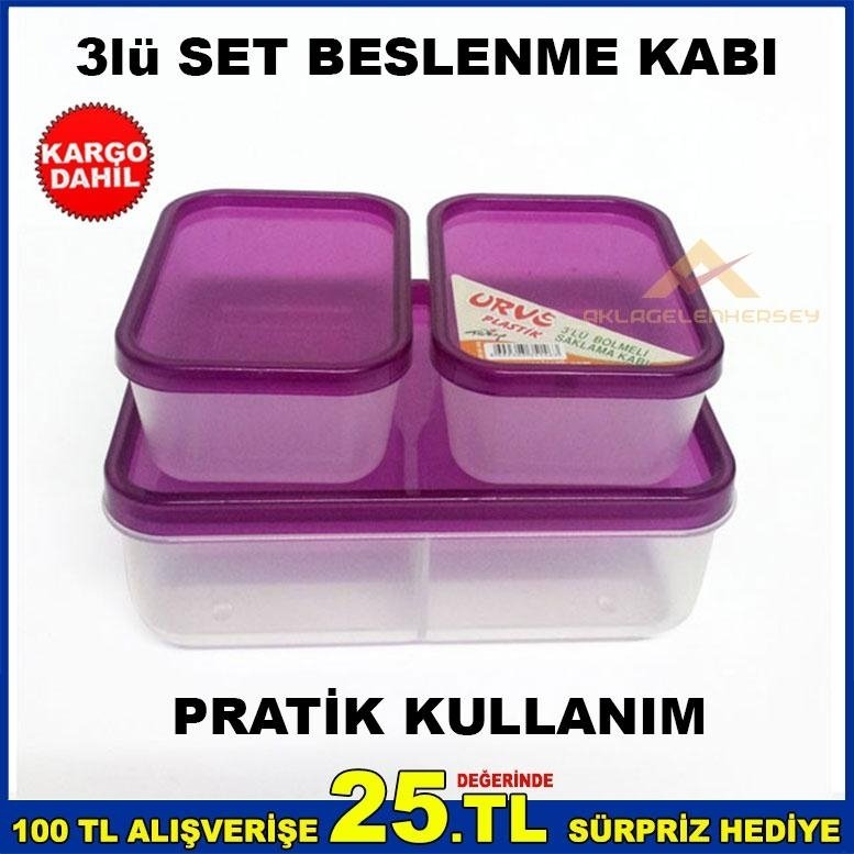 3lü SET PRATİK KULLANIM BESLENME KUTUSU, KABI