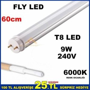 60cm Fly T8led 9w 6000k Beyaz Floresan Led Cam
