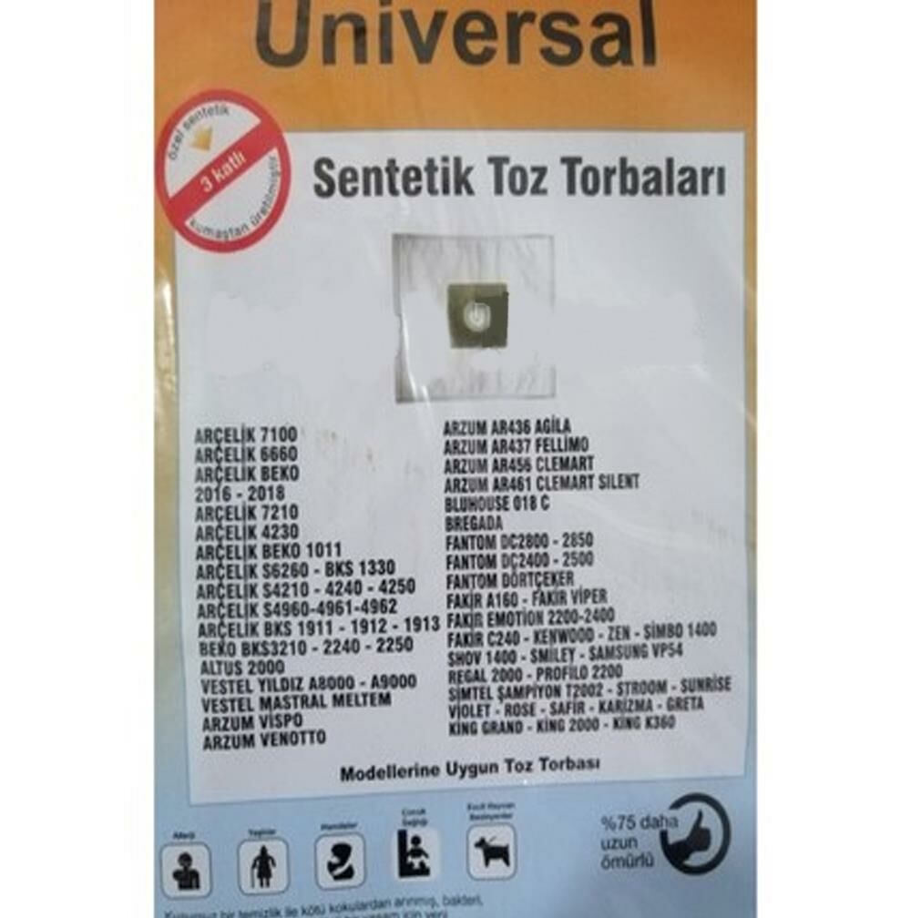 Abnturk  Özel Üretim 5 Adet Arçelik BEKO Süpürge Toz Torbası Toz Salımı Sıfır Düzeyinde 3 Kat Elyaf
