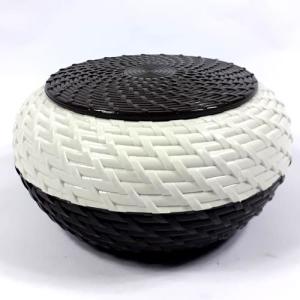 Banyo ve Mutfak Saklama Kabı Kapaklı Hasır Desenli Sabunluk 24x24x14cm