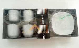 KENDİNDEN DESENLİ DÜZ BEYAZ PORSELEN KAHVE FİNCAN TAKIMI KÖŞELİ OVAL ÜCRETSİZ KARGO