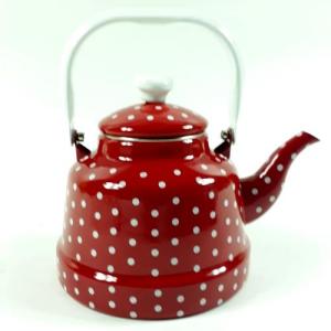 Kırmızı puantiyeli 2.5L emaye çaydanlık üstten tutmalı çaydanlık
