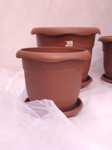 Kahverengi Yuvarlak Özel Altlıklı Boy Boy Plastik Çiçek Saksıları Sağlam Plastik