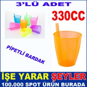 3 ADET ŞEFFAF KENDİNDEN PİPETLİ KIRILMAZ BARDAK