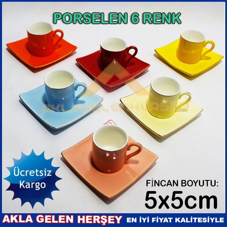 Ücretsiz Kargo    6 ADET RENKLİ PORSELEN KAHVE FİNCANI TAKIMI