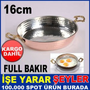 Çekiç dövme el işçiliği bakır sahan 16cm içi kalaylı çift kulplu omlet sağanı bakır yumurta tavası