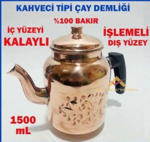 El İşi Çekiç Dövme %100 Bakır Demlik İç Yüzeyi Kalaylı Osmanlı Tipi Kahveci Tipi Çay Demliği 1500ml