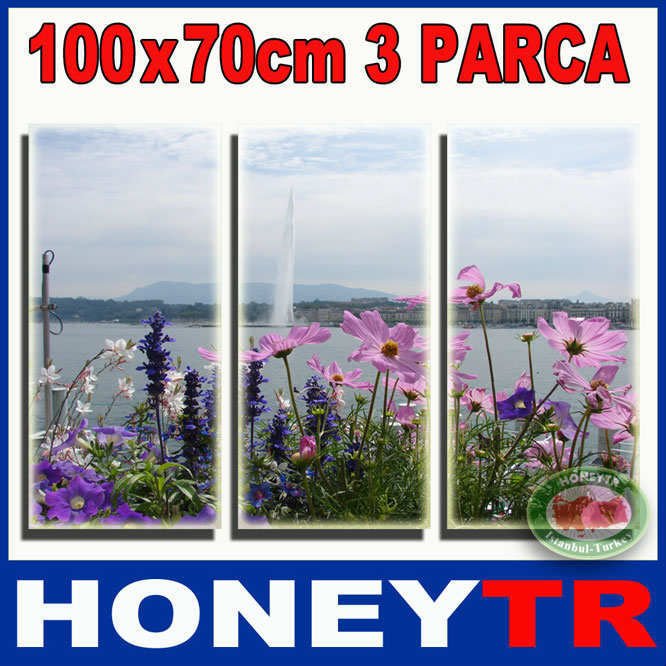 100x70cm 3 PARÇALI CANVAS TABLO KIR ÇİÇEKLEİ