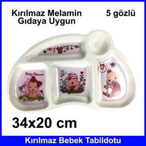 Kız 5 Gözlü Kırılmaz Melamin Gıdaya Uygun Tabldot Tabağı