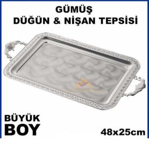 48x25cm Büyük Boy Kare Model Gümüş Nişan Tepsisi