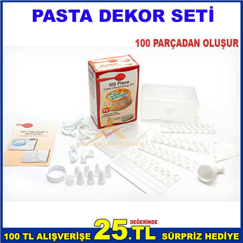 100 PARÇADAN OLUŞAN PLASTİK KUTU KORUMALI PASTA SÜSLEME SETİ