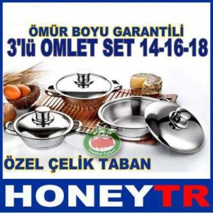 ÖZEL KAPSÜL TABANLI 3lü PASLANMAZ ÇELİK OMLET TAVA SETİ 14-16-18cm,YEMEK ISITMA,3lü OMLET SAHAN SETİ
