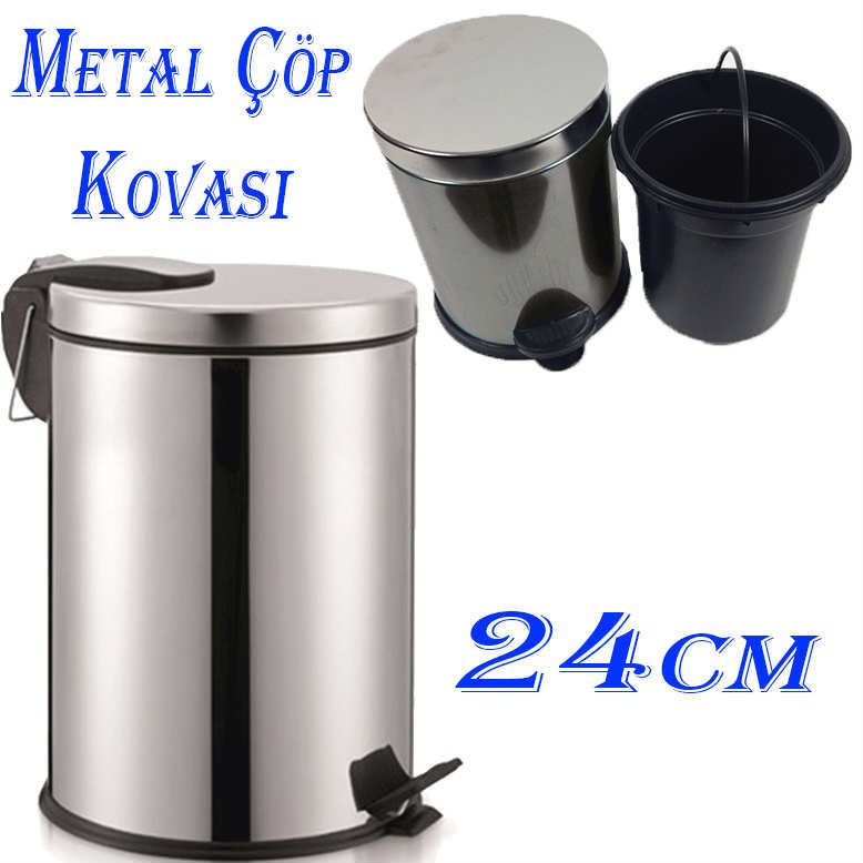 Pedallı Çöp Kovası 24cm Yüksekliğinde Paslanmaz Çelik Dayanıklı Mini Plastik İç Kovalı Çöp Kovası