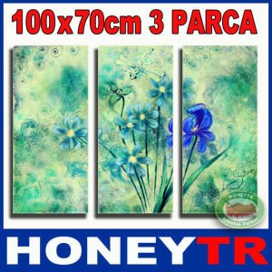 100x70cm 3PARÇALI CANVAS TABLO PASTEL MAVİ ÇİÇEK