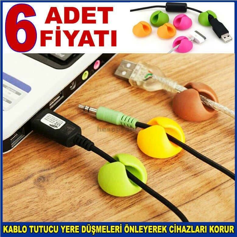 Silikon Kablo düzenleyici yapışkanlı kablo toparlayıcı klipsler 6 ADET kablo tutucu renkli klips
