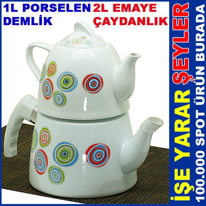 DESENLİ PORSELEN DEMLİK VE EMAYE ÇAYDANLIK SET