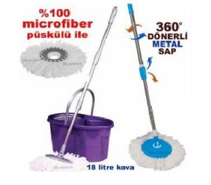 Dönerli mop temizlik kovası full microfiber temizlik seti,dönerli kova+dönerli sap+mikrofiber püskül