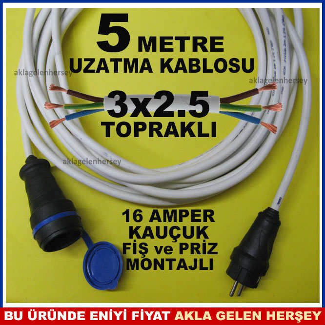 KAUÇUK FİŞ-PRİZ 3x2.5 SAĞLAM UZATMA KABLOSU 5MT