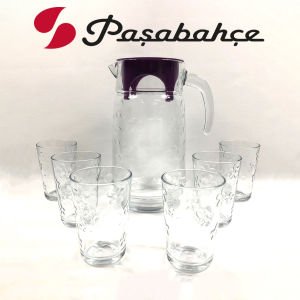 Paşabahçe 95195 Flowers 6'lı Mor Kapaklı Şık Kaliteli Cam Sürahi 1650 cc