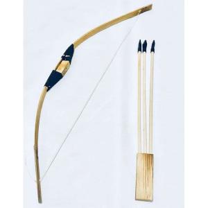  60cm Ahşap Oyuncak Ok-Yay Seti Güvenli Plastik Ok Uçlu Sadaklı 3 Adet Ok ve Yay