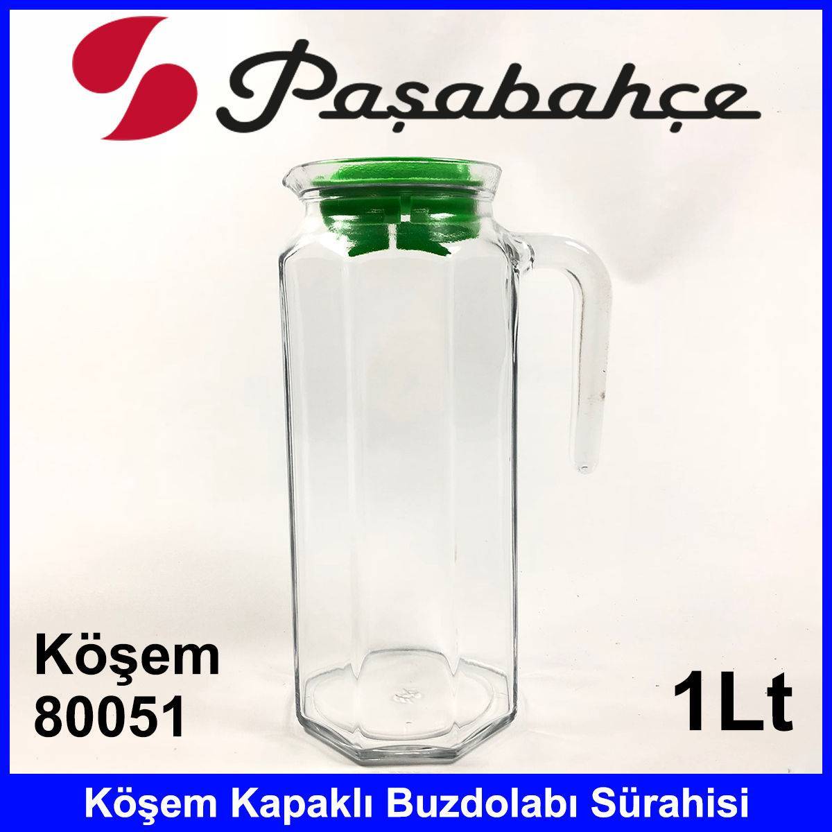 Paşabahçe 80051 Köşem Kapaklı Buzdolabı Şık Kaliteli Cam Sürahi 1000 cc