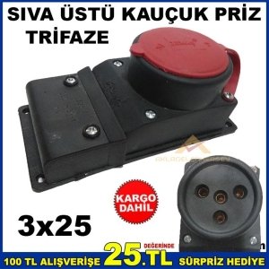 KAPAKLI SERİ SIVA ÜSTÜ TRİFAZE KAUÇUK PRİZ 3x25