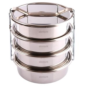 Paslanmaz Çelik 17x7cm 4 Kaplı Isıtılabilir Sefer Tası 5-6 Kişilik Yemek Taşıma Kabı 1000ml x4=4 LT