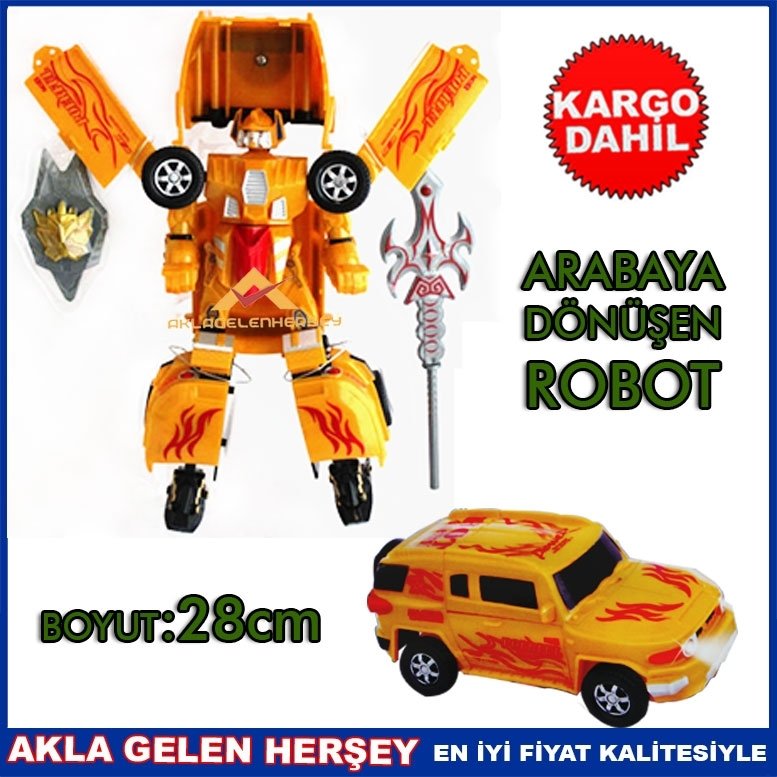 Ücretsiz Kargo ARABAYA DÖNÜŞEN BÜYÜK BOY 28cm SAVAŞÇI ROBOT