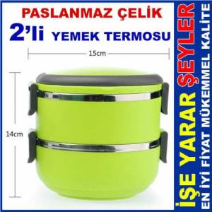 Paslanmaz Çelik İç Yüzeyli İkili Yemek Termosu 2 Kaplı Sıcak-Soğuk Isı Korumalı Renkli Sefer Tası kaliteli