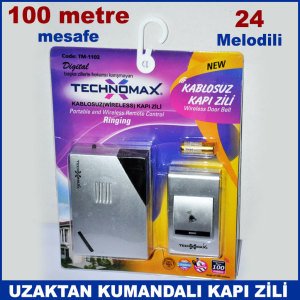 Metalik Gümüş Gri Uzaktan Kumandalı Kapı Zili 24 Melodi ile 100 metre Mesafede Çekim Gücü