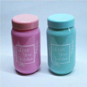 2'li Takım Dış Yüzeyi Fırın Boyama Dekoratif Baskılı 1 lt Cam Kavanoz - Saklama Kabı - Baharatlık