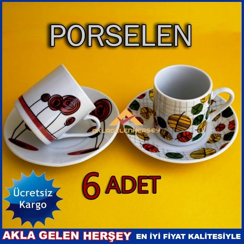 Ücretsiz Kargo TUTKU 6LI DESENLİ PORSELEN KAHVE FİNCAN TAKIMI K