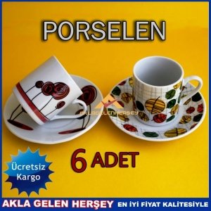 Ücretsiz Kargo TUTKU 6LI DESENLİ PORSELEN KAHVE FİNCAN TAKIMI K