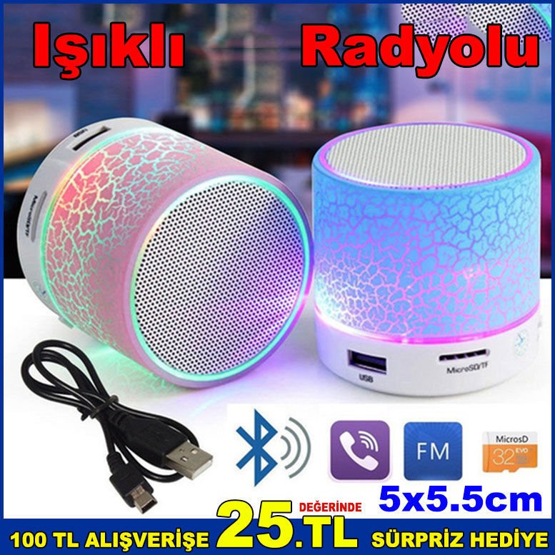 Led Işıklı Bluetooth Speaker Taşınabilir Mini Hoparlör,Hafıza Kartı Usb Takılabilen Ses Bombası