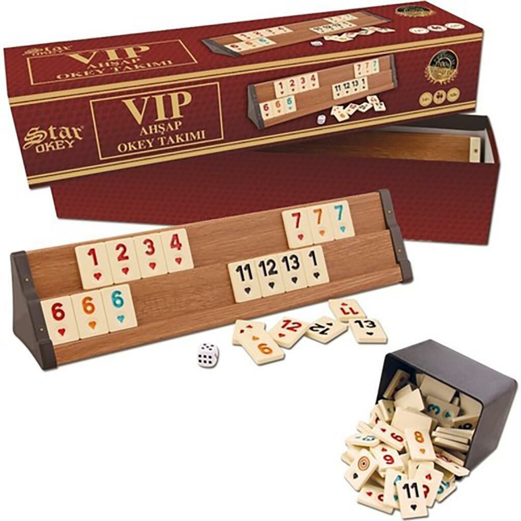Kaliteli Star Okey Vip Wooden Rummy Set Ahşap Mdf Okey Takımı Koyu Renk