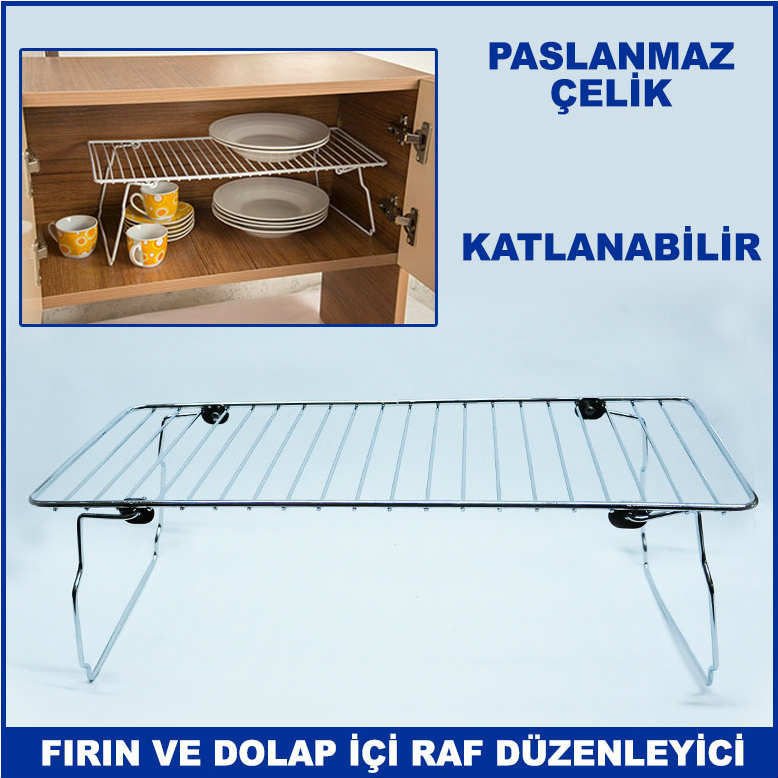 Fırın ve Dolap İçi Paslanmaz Çelikten Üretilmiş Katlanabilir Portatif Dolap İçi Raf Düzenleyici