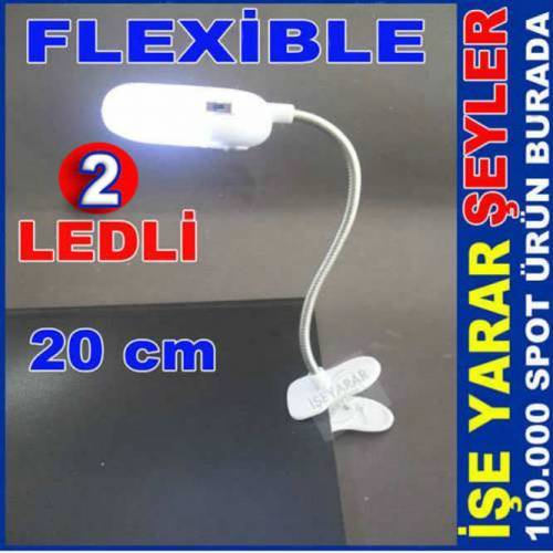 Pille Çalışan Mini Kitap Okuma Lambası Oynar Başlıklı 2 Led Mandallı Kitap Okuma ve Masa Lambası