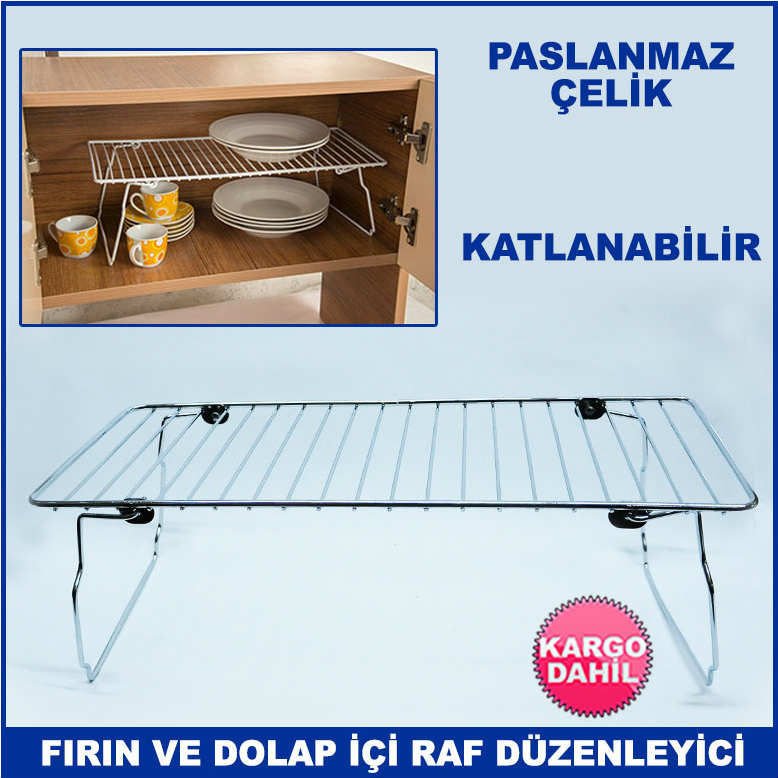 Fırın ve Dolap İçi Paslanmaz Çelikten Üretilmiş Katlanabilir Portatif Dolap İçi Raf Düzenleyici