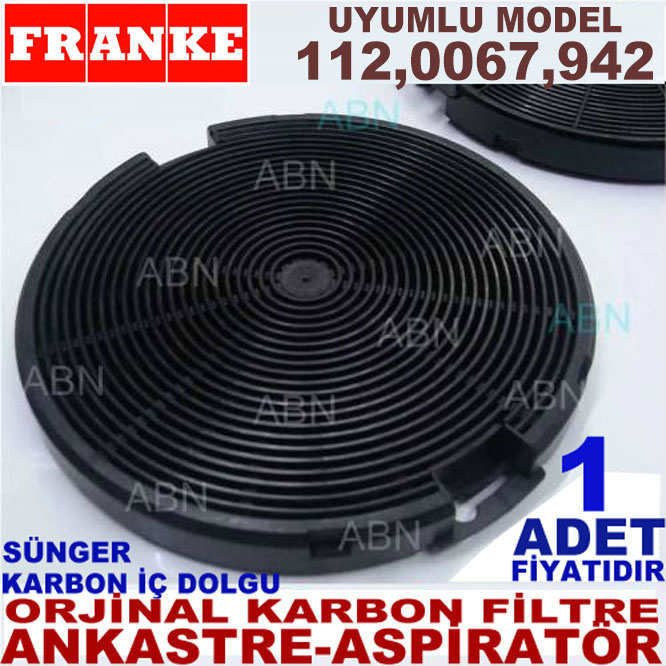 FRANKE ANKASTRE DAVLUMBAZ FİLTRESİ FRANKE 112,0067,942 MODEL DAVLUMBAZ İÇİN SÜNGERLİ KARBON FİLTRE