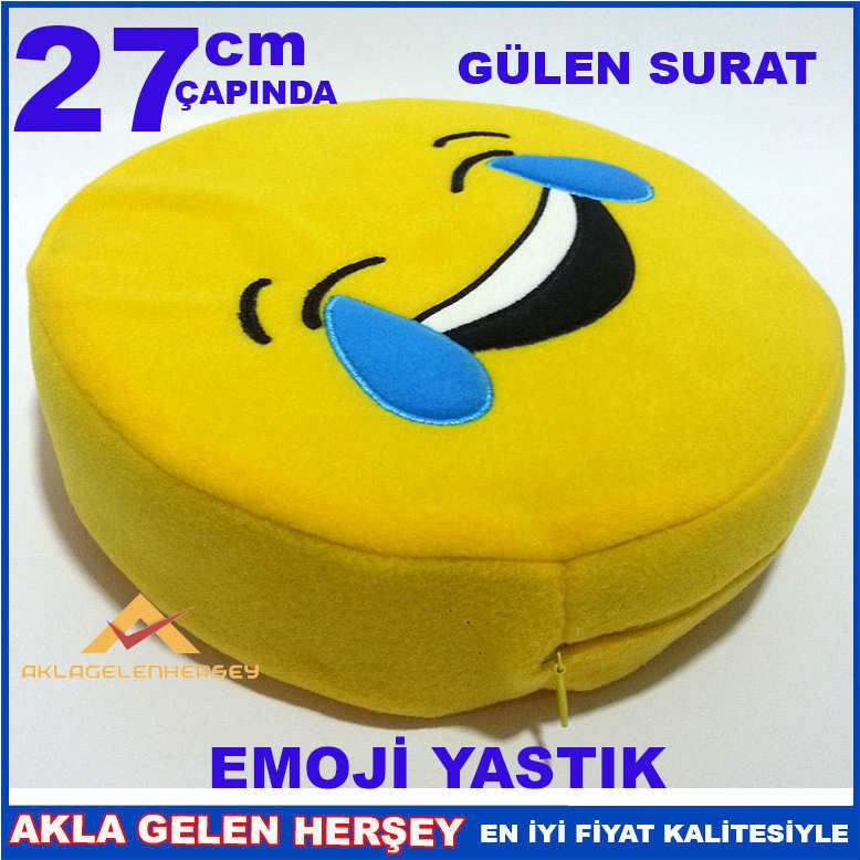GÜLEN SURAT DESENLİ SARI DEKORATİF EMOJİ YASTIK