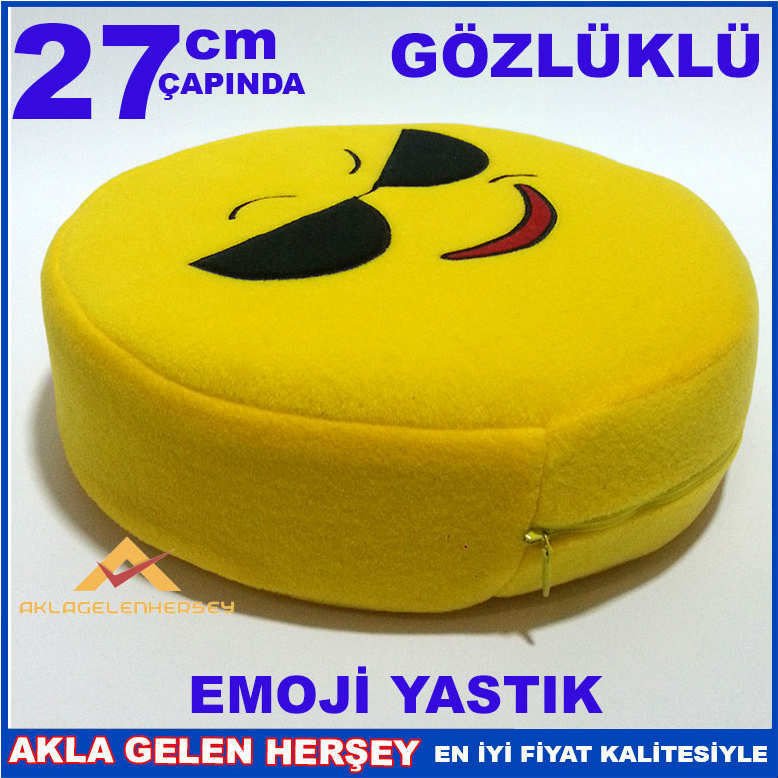 GÖZLÜKLÜ DESENLİ SARI DEKORATİF EMOJİ YASTIK