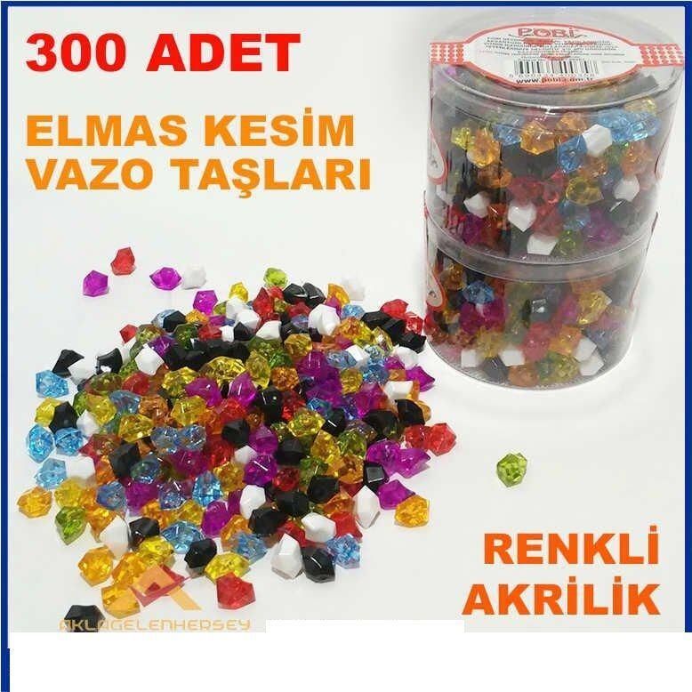 300ad. Elmas Kesim Renkli Akrilik Vazo Dekor Taş