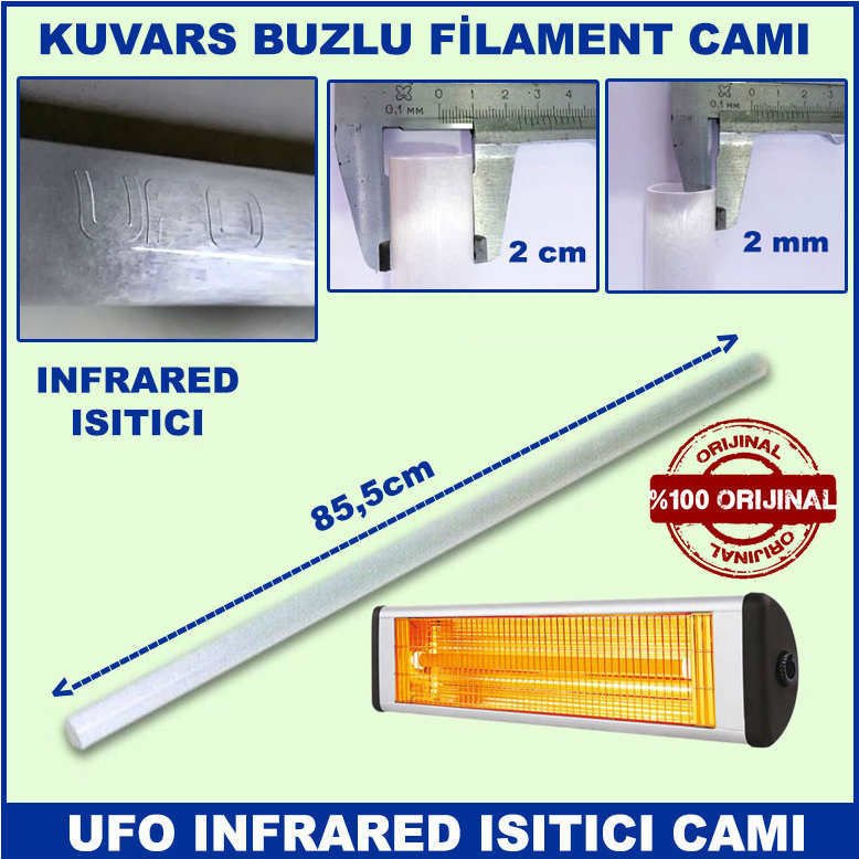 Orjinal 85,5cm Uzunluğunda Ufo Isıtıcı (Soba) Camı - İnfrared Isıtıcı Kuvars Buzlu Filament Camı