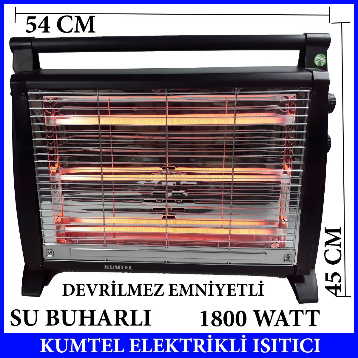 Kumtel Buharlı Soba - KS 2831, 3 çubuklu 1800 watt devrilme emniyetli ısıtıcı