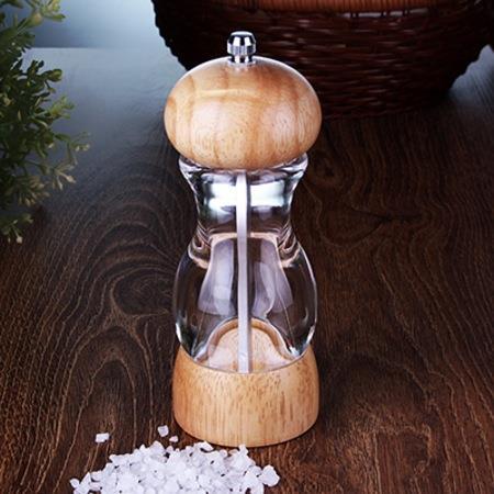 Şeffaf Akrilik Gövdeli Ahşap Seramik Dişli Karabiber Tuz Değirmeni