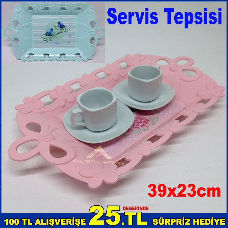 Çiçek Desenli Dikdörtgen Servis Tepsisi 39x23cm Ebatında Tepsi Şık Tasarım Plastik Sunum Tepsisi