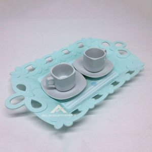 Çiçek Desenli Dikdörtgen Servis Tepsisi 39x23cm Ebatında Tepsi Şık Tasarım Plastik Sunum Tepsisi