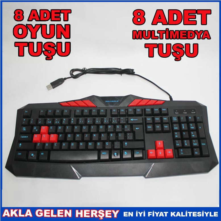 POLYGOLD USB KABLOLU MULTİMEDYA OYUNCU KLAVYESİ