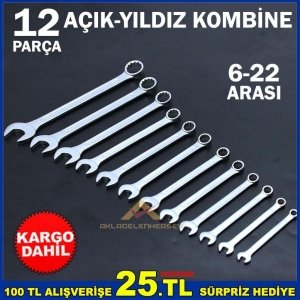 YILDIZ ve AÇIK AĞIZLI 12li KOMBİNE ANAHTAR SETİ